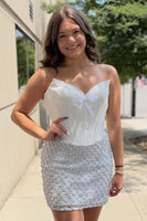 Load image into Gallery viewer, White Corset Bodycon Strapless Short Homecoming Dress with Pearls