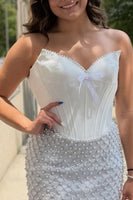 Load image into Gallery viewer, White Corset Bodycon Strapless Short Homecoming Dress with Pearls