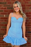 Load image into Gallery viewer, Light Blue Corset Bodycon Short Homecoming Dress with Ruffles