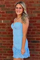 Load image into Gallery viewer, Light Blue Corset Bodycon Short Homecoming Dress with Ruffles