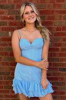 Load image into Gallery viewer, Light Blue Corset Bodycon Short Homecoming Dress with Ruffles