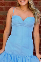 Load image into Gallery viewer, Light Blue Corset Bodycon Short Homecoming Dress with Ruffles