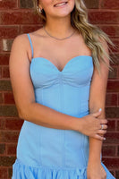 Load image into Gallery viewer, Light Blue Corset Bodycon Short Homecoming Dress with Ruffles