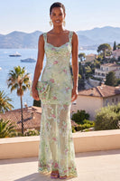 Load image into Gallery viewer, Sparkly Green Floral Sequin Maxi Formal Dress