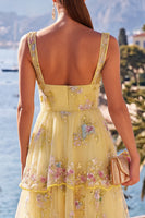 Load image into Gallery viewer, Sparkly Yellow Floral Beaded A Line Maxi Formal Dress