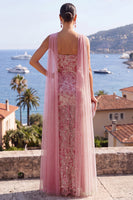 Load image into Gallery viewer, Sparkly Dusty Rose Beaded Sheath Long Formal Dress with Cape