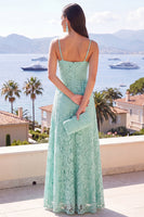 Load image into Gallery viewer, Mint Floral A Line Spaghetti Straps Maxi Formal Dress with Ruffles