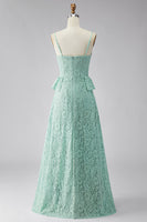 Load image into Gallery viewer, Mint Floral A Line Spaghetti Straps Maxi Formal Dress with Ruffles