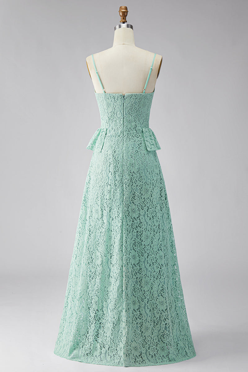 Load image into Gallery viewer, Mint Floral A Line Spaghetti Straps Maxi Formal Dress with Ruffles
