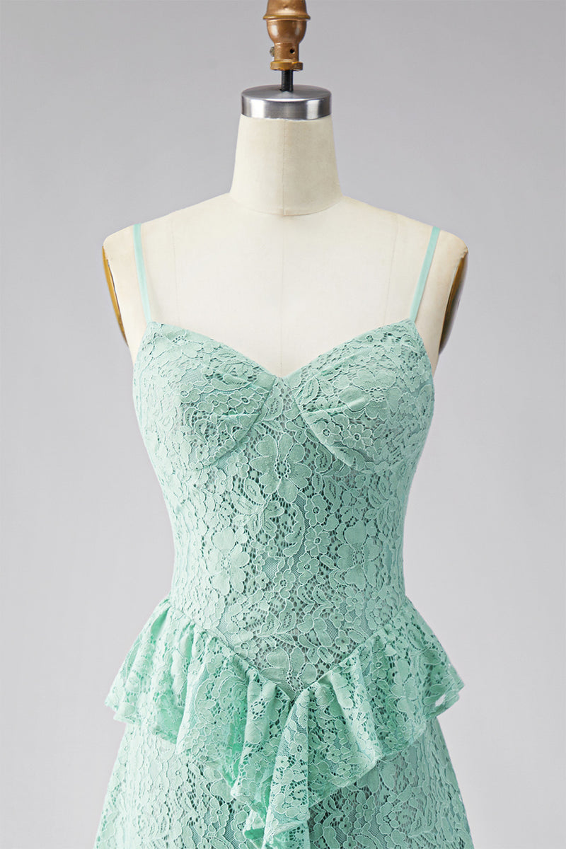 Load image into Gallery viewer, Mint Floral A Line Spaghetti Straps Maxi Formal Dress with Ruffles