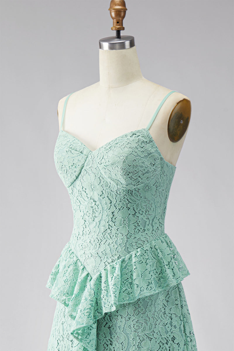 Load image into Gallery viewer, Mint Floral A Line Spaghetti Straps Maxi Formal Dress with Ruffles