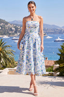 Load image into Gallery viewer, Floral Pink Strapless A Line Maxi Formal Dress