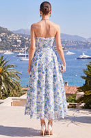 Load image into Gallery viewer, Floral Pink Strapless A Line Maxi Formal Dress
