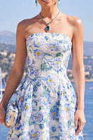 Load image into Gallery viewer, Floral Pink Strapless A Line Maxi Formal Dress