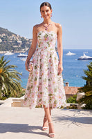 Load image into Gallery viewer, Floral Pink Strapless A Line Maxi Formal Dress