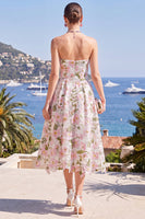 Load image into Gallery viewer, Floral Pink Strapless A Line Maxi Formal Dress
