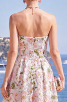 Load image into Gallery viewer, Floral Pink Strapless A Line Maxi Formal Dress