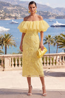 Load image into Gallery viewer, Butter Yellow Floral Beaded Sheath Maxi Formal Dress with Ruffles