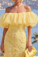 Load image into Gallery viewer, Butter Yellow Floral Beaded Sheath Maxi Formal Dress with Ruffles