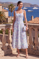 Load image into Gallery viewer, Lilac Orange Floral Beaded A Line Square Neck Maxi Formal Dress