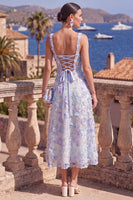 Load image into Gallery viewer, Lilac Orange Floral Beaded A Line Square Neck Maxi Formal Dress