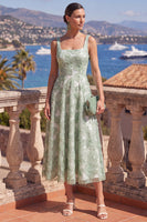 Load image into Gallery viewer, Green Beaded A Line Square Neck Floral Maxi Formal Dress