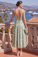 Load image into Gallery viewer, Green Beaded A Line Square Neck Floral Maxi Formal Dress