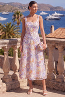 Load image into Gallery viewer, Lilac Orange Floral Beaded A Line Square Neck Maxi Formal Dress