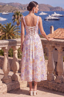 Load image into Gallery viewer, Lilac Orange Floral Beaded A Line Square Neck Maxi Formal Dress