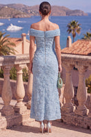 Load image into Gallery viewer, Sage Green Beaded A Line Floral Off the Shoulder Maxi Formal Dress