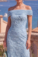 Load image into Gallery viewer, Sage Green Beaded A Line Floral Off the Shoulder Maxi Formal Dress