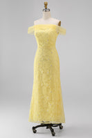 Load image into Gallery viewer, Sage Green Beaded A Line Floral Off the Shoulder Maxi Formal Dress