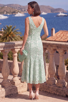 Sage Green Floral Beaded Mermaid V-Neck Maxi Formal Dress