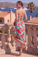 Load image into Gallery viewer, Pink Red Flower Ruffled Mermaid Long Formal Dress with Slit