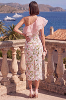 Load image into Gallery viewer, Floral Pink Ruffled Sheath Maxi Formal Dress with Slit