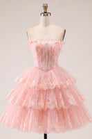 Load image into Gallery viewer, Lilac Floral A Line Strapless Corset Short Homecoming Dress with Ruffles