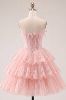 Load image into Gallery viewer, Lilac Floral A Line Strapless Corset Short Homecoming Dress with Ruffles