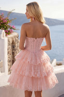 Load image into Gallery viewer, Lilac Floral A Line Strapless Corset Short Homecoming Dress with Ruffles