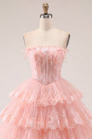 Load image into Gallery viewer, Lilac Floral A Line Strapless Corset Short Homecoming Dress with Ruffles