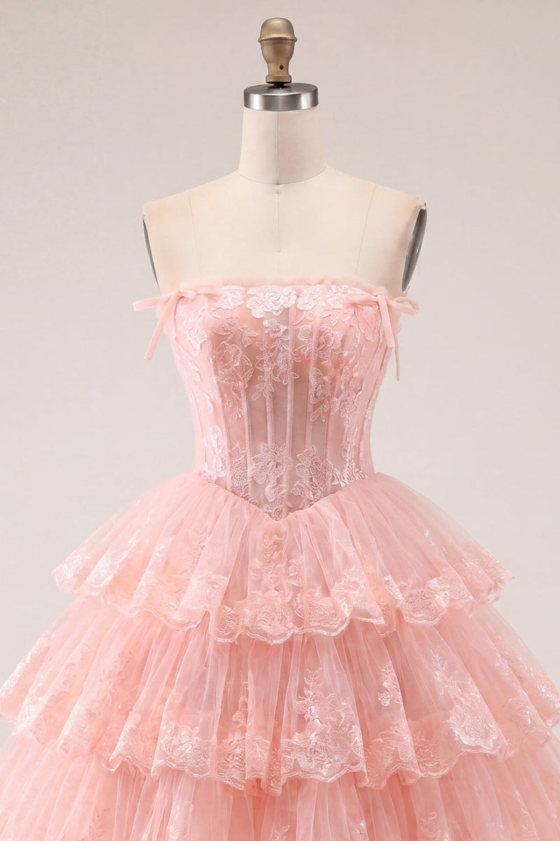 Load image into Gallery viewer, Lilac Floral A Line Strapless Corset Short Homecoming Dress with Ruffles