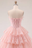 Load image into Gallery viewer, Lilac Floral A Line Strapless Corset Short Homecoming Dress with Ruffles