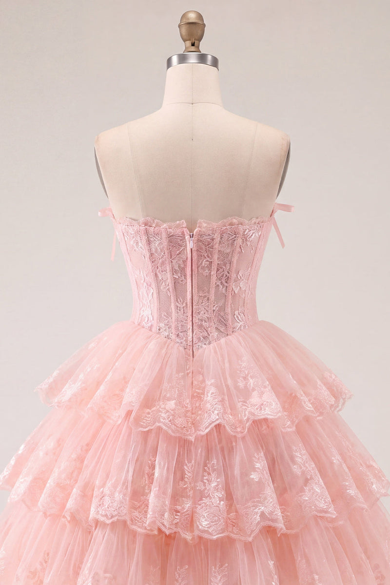 Load image into Gallery viewer, Lilac Floral A Line Strapless Corset Short Homecoming Dress with Ruffles