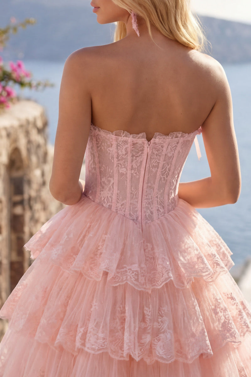Load image into Gallery viewer, Lilac Floral A Line Strapless Corset Short Homecoming Dress with Ruffles