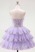 Load image into Gallery viewer, Lilac Floral A Line Strapless Corset Short Homecoming Dress with Ruffles