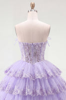 Load image into Gallery viewer, Lilac Floral A Line Strapless Corset Short Homecoming Dress with Ruffles