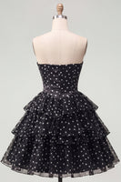 Load image into Gallery viewer, Black Polka Dots Strapless A Line Short Corset Homecoming Dress with Ruffles