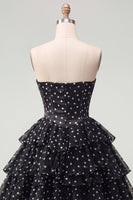 Load image into Gallery viewer, Black Polka Dots Strapless A Line Short Corset Homecoming Dress with Ruffles