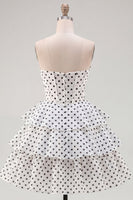 Load image into Gallery viewer, Black Polka Dots Strapless A Line Short Corset Homecoming Dress with Ruffles