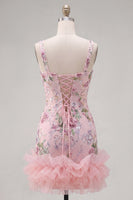 Load image into Gallery viewer, Sparkly Pink Floral Beaded Tight Short Homecoming Dress with Ruffles