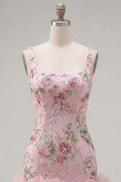 Load image into Gallery viewer, Sparkly Pink Floral Beaded Tight Short Homecoming Dress with Ruffles